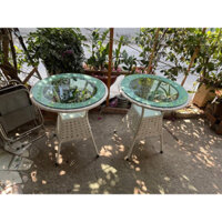 Bàn caffe khung sắt đan dây nhựa sân vườn ngoài trời