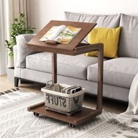 Bàn Cạnh Sofa Gỗ Đặc Có Bánh Xe, Bàn Cà Phê Nhỏ Di Động, Bàn Học Phòng Khách, Bàn Giường, Máy Tính Xách Tay