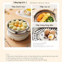 [Bản cao cấp] Nồi lẩu điện đa năng chiên xào 4L Bear DHG-C40W2 1500W, Nồi điện đa năng chống dính kèm chảo và khay hấp.