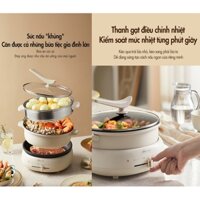 [Bản cao cấp] Nồi lẩu điện đa năng chiên xào 4L Bear DHG-C40W2 1500W, Nồi điện đa năng kèm chảo điện khay hấp.MERISS