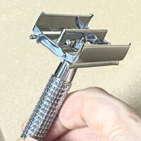 Bàn cạo râu cổ điển inox cao cấp hiệu Mingshi - không hút nam châm- cầm chắc tay - bàn cạo ôm khít lưỡi cạo êm ái