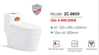 Bàn cầu 1 khối Zico ZC0859