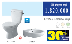 Bộ bồn cầu Inax C117VT (C-117VT) + Chậu L284V - 2 khối