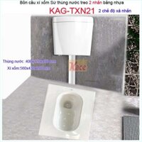 Bàn cầu xí xổm sứ và két nước treo nhựa 2 nhấn KAG-TXN21