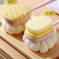 Bàn chải bọt biển tắm hai mặt có tay cầm dài, bàn chải ma thuật tẩy tế bào chết, bàn chải massage da chết, bàn chải tắm, bàn chải chà lưng