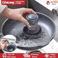 Bàn Chải Cọ Rửa Đa Năng cầm tay có bình chứa chất lỏng, miếng búi thép mềm chà nồi chảo rửa chén bát làm sạch bếp nhà cửa