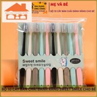 Bàn Chải Đánh Răng Cho Bé, Bộ 10 Cây Bàn Chải Có Lắp Đậy, Chất Liệu Sợi Cotton Mềm Mại, Hàng Nhập Khẩu Hàn Quốc