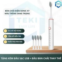 Bàn Chải Điện Đánh Răng Sonic X7 MÀU TRẮNG Thông Minh 18 Chế Độ Làm Sạch Tặng Kèm 4 Đầu Thay Thế Lông Mềm Cao Cấp | TEKI