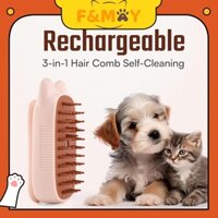 Bàn chải hơi nước cho mèo - 2024 Lược chải tóc 3 trong 1 có thể sạc lại mới Công cụ chải lông thú cưng tự làm sạch cho tóc dài và ngắn Mèo và chó, với Giảm rụng Massage hấp