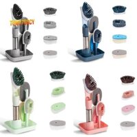 Bàn chải làm sạch bát đĩa-Bộ bàn chải bát đĩa phân phối bằng hơi nước & 4 đầu thay thế Giá đỡ lưu trữ cho chậu rửa bát