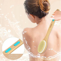 Bàn Chải Tắm Chà Lưng Tẩy Tế Bào Chết Hai Mặt Mềm Mại Dùng Ướt Hoặc Khô Tay Cầm Dài Bằng Gỗ