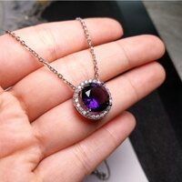Bán Châu Âu Mỹ Ánh Sáng Sang Trọng Thời Trang Tròn Full Kim Cương Garnet Mặt Dây Chuyền Phiên Bản Hàn Quốc Hợp Thời Trang Cá Tính ins Thạch Anh Tím Sapphire Kim Cương Nữ Vòng Cổ