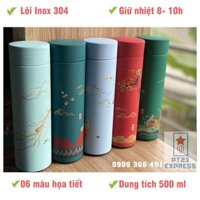 [Bán chạy] Bình giữ nhiệt Inox 500 ml họa tiết tranh cổ đẹp sang trọng