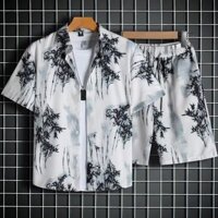 Bán chạy bộ áo ngắn tay Hawaii cho nam, kích thước lớn, áo hoa thoải mái, thời trang