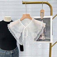 Bán chạy màu trắng Organza hai lớp thêu cổ giả váy Khăn choàng nhỏ cổ áo trang trí ren dễ phối YVT0