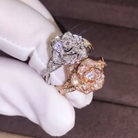 Bán Chạy Nhẫn Camellia Vàng Thật Mạ 18K Hoa Hồng Vàng Moissanite Nhẫn Người Nổi Tiếng Nhẫn Nữ Nhẫn Cưới