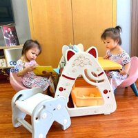 Bàn cho bé, Bảng vẽ, Giá sách, Kệ đồ chơi thông minh đa dụng cho trẻ em, bàn Mèo Holla