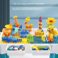 Bàn chơi lắp ghép đa năng kết hợp bàn học cho bé gồm 1 bàn 1 ghế tặng kèm 1 bộ Lego lắp ráp 110 chi tiết