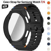 Ban Đầu Dây Silicon + Ốp Lưng Cho Samsung Watch 7 40mm 44mm Vòng Tay Thể Thao Cho Galaxy Dây Đeo Đồng Hồ 6 40mm 44mm Bảo Vệ Màn Hình