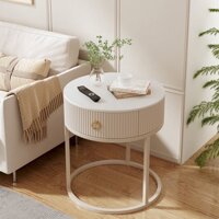 Bàn đầu giường phong cách đá phiến màu kem bàn cạnh sofa sáng tạo có ngăn kéo