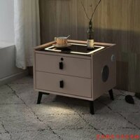 Bàn Đầu Giường Thông Minh Hiện Đại Và Đơn Giản Lưới Gỗ Rắn Rất Phổ Biến Phòng Ngủ Chính Đơn Giản Đa Chức Năng Sạc Không
