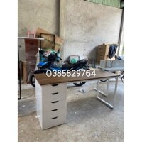 Bàn gaming ikea khung sắt Sơn trắng, mặt và tủ gỗ MDF