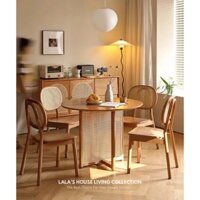 Bàn Ghế Ăn Vintage Gỗ Tự Nhiên Phối Mây, Nội Thất Rustic, Đóng Theo Yêu Cầu