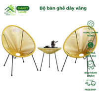 Bàn ghế ban công giả mây lõi thép dùng thư giãn trang trí phòng khách sân vườn cafe / SMARTHOMES