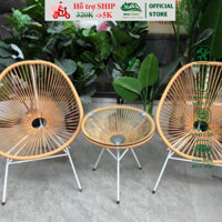 Bàn ghế ban công giả mây lõi thép trang trí phòng khách sân vườn cafe, decor khách sạn/ HEALHOMES