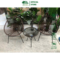 Bàn ghế ban công giả mây lõi thép HEALHOMES trang trí phòng khách quán cafe