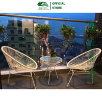 Bàn ghế ban công giả mây lõi thép HEALHOMES trang trí phòng khách sân vườn cafe, decor khách sạn