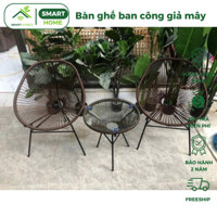 Bàn ghế ban công giả mây lõi thép SMARTHOMES trang trí phòng khách sân vườn cafe, decor khách sạn
