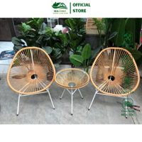 Bàn ghế ban công giả mây lõi thép HEALHOMES trang trí phòng khách sân vườn cafe