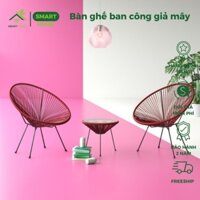 Bàn ghế ban công SMARTHOMES giả mây lõi thép dùng thư giãn decor phòng khách sân vườn cafe khách sạn