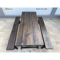 Bàn Ghế Cafe Gỗ Thông, Bàn Ghê k3 Gỗ Thông Dài 1,4m Rộng 70cm Dày 4cm