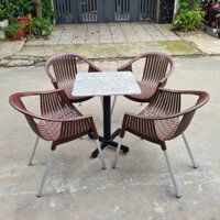 Bàn ghế cafe nhựa giá rẻ Bộ 4 ghế 1 bàn BGNBP006 - Xưởng Nội thất Bảo Phát Ghế nhựa đúc cafe chân inox chống rỉ.