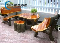 Bàn ghế đá sân vườn giả gỗ GDGG-26