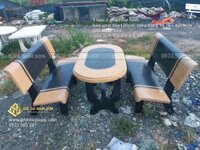 Bàn ghế đá sân vườn oval đen vàng