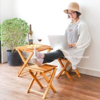 Bàn Ghế Gỗ Cafe Morning House- Có khả năng gấp gọn, tiện lợi đi dã ngoại, cắm trại, ngồi ban công chung cư uống café thư giãn - Bộ 1 bàn 2 ghế