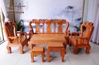 Bàn Ghế Gỗ Gõ Họa Tiết Đào Tay 10 6 Món SLGTD002