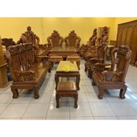 Bàn Ghế Gỗ Hương Chạm Voi Vân Tuyển Tay 10 6 Món BBG492
