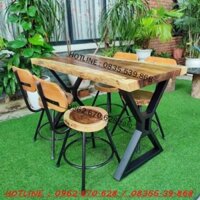 Bàn ghế gỗ ngoài trời ,Bàn ghế gỗ me tây nguyên khối ngoài trời.