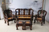 Bàn Ghế Gỗ Tràm Họa Tiết Đào Tay 10 6 Món – SLTGTD002