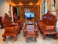 Bàn Ghế Hoàng Gia V4 Chân 14cm Gỗ Hương Đá Vách Trơn Hàng Víp (Anh Thịnh, Cao Bằng)