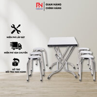 Bàn Ghế Inox Chống Gỉ Bền Đẹp 6 Ghế Bộ Bàn Thiết Kế Gấp Gọn Thông Minh Tiện Lợi