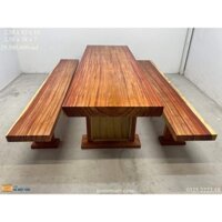 Bàn ghế K3 gỗ tự nhiên nguyên khối, bàn ghế ăn gỗ tự nhiên nguyên khối dài 2,6m rộng 82cm dày 10cm