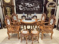 Bàn Ghế Lối Cổ Trúc Đơn Gỗ Gụ Ta Quảng Bình Chọn Gỗ 7 món ( Anh Long, Thái Bình )