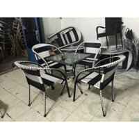 Bàn ghế mây nhựa trắng đen cafe ngoài trời thanh lý giá rẻ