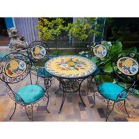 Bàn Ghế Mosaic Gốm Ngũ Hoa - Made in Battrang 100% - Bàn 80cm + Ghế 40cm