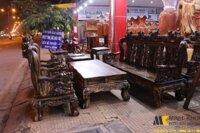 Bàn Ghế Phòng Khách Gỗ Mun Tay 14 10 Món Chạm Nghê - SL280